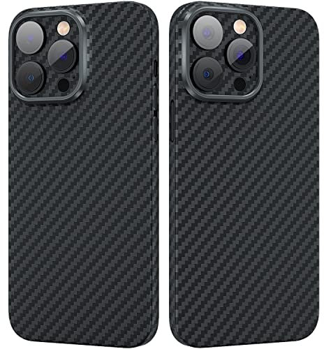 memumi Aramid Fibre Slim Fit Cover for iPhone 14 Pro 6.1, Lightweight, With 3D Grip Touch, Soft Touch Sturdy Durable Carbon Case-Black