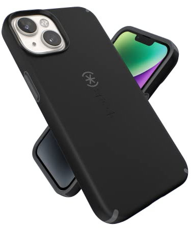 Speck iPhone 14 & iPhone 13 Hülle - Schlanke Handyhülle mit Fallschutz, Kratzfest mit Soft Touch für 6,1 Zoll iPhones - Dual Layer Case, Schwarz/Schiefergrau CandyShell Pro