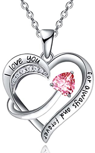 Emma Manor EM Collana Con Ciondolo Cuore D'amore per Donna Placcato Oro Bianco 18k 5A Cubic Zirconia Inciso Ti amo Gioielli Regalo per Ragazze Moglie (Rosa)