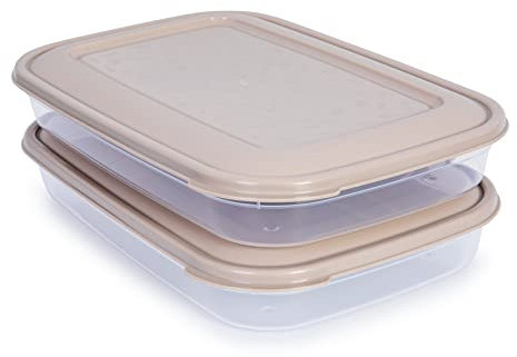 Porta Embutidos y Alimentos Sistema Classic, Conservación Optima de Lonchas y Quesos en Nevera (2TP Marrón)