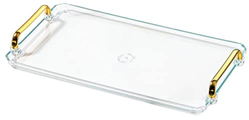 Waltsun Acrylic Serving Tray with Handles Countertop Decorative Tray Serving Ottoman Tray Spill-Proof Tray for Coffee Table Living Room Bedroom 16 x 9 x 0.8 inches - (Transparent Color)