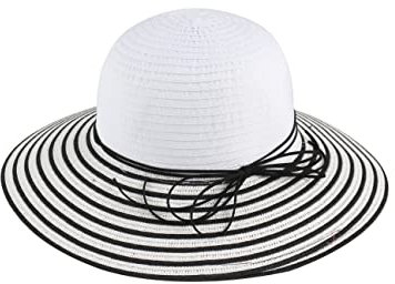 Miuno® Damen weich Sonnenhut Partyhut Stroh Hut Schleife H385 (Schwarz)