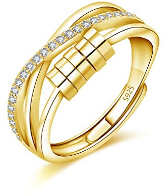 Loutade Silver Anxiety Rings, 925 Sterling Silver Anxiety Fidget Ring, Gold Infinity Twisted Bead Spinner Rings, Adjustable Open Fidget Spinner Rings, Unisex Fatigue Relief Gifts for Anxiety Women