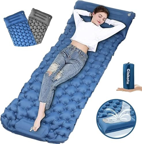 Ciskotu Isomatte Selbstaufblasend 8CM Verdicktes Luftmatratze Selbstaufblasend mit Kissen Camping Matratze Outdoor für Camping, Wandern, Rucksackreisen und Wanderreisen (Blau+Grau)