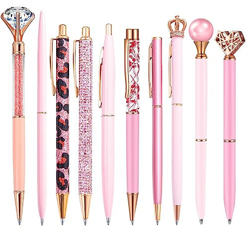 mumrap Lot de 10 stylos à bille rétractables à paillettes roses avec pointe de stylet personnalisée, stylos de bureau à encre noire de 1 mm, cadeau créatif pour collègues adultes (rose)