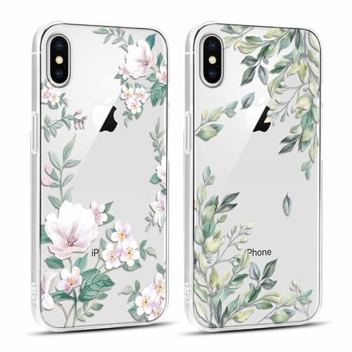 Yoedge 2 × Cover per iPhone X/iPhone XS 5,8 - Custodia Fiori Fiore per Telefono in Trasparente con Aesthetic Motivi Design, Custodie per Cellulare in Silicone TPU per iPhone X/XS Case Ragazza Donne