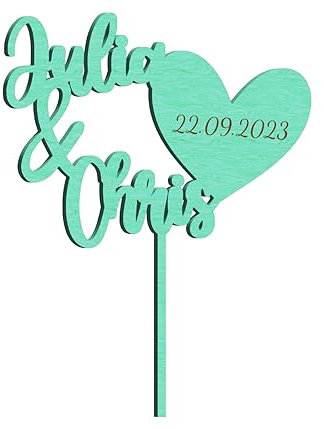 Cake Topper Liebe personalisierbar für Paare Hochzeit Hochzeitsgeschenk personalisiert Torten Kuchen Deko - aus Holz oder Acryl, superfeine Gravur (15 cm, Birke Multiplex-mint)
