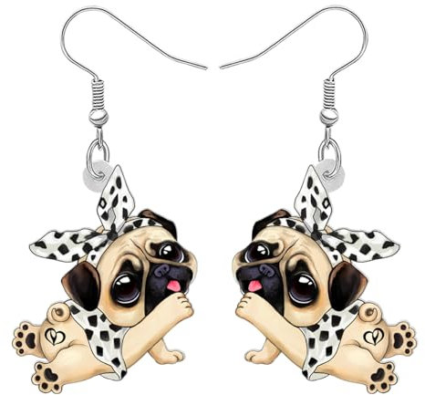 DOWAY Acryl Siberian Husky Chihuahua Beagle Dackel Yorkshire Terrier Mops Hund Ohrringe Hanging Dangle Drop Pet Schmuck für Damen Mädchen Kinder Charme Geschenk (Mops)