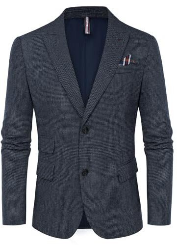 PJ PAUL JONES herrar vintage fiskben tweed kavaj brittisk ullblandning sportrock jacka, Mörkblått tupp stresmönster, S