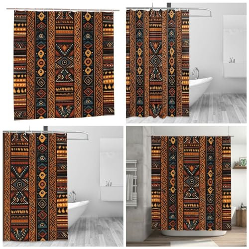 Rideaux de douche en polyester avec motifs africains traditionnels - Lavables - Imperméable - Avec crochets - Accessoires de baignoire - 183 x 183 cm