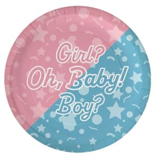 PD-Party 7130010 Platos de Fiesta de Cartón | Vajilla | Temática especial | Usar y tirar | Celebraciones - Gender Reveal, Paquete de 8, Multicolor, 22.6cm Longitud x 22.6cm Ancho x 1.6cm Altura