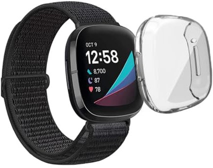 XoTek Schutzhülle kompatibel mit Fitbit Versa 3 / Sense Full Cover Case Bumper Hülle mit integriertem Displayschutz Screen Protector transparent
