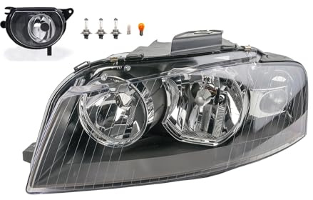 Johns, Scheinwerfer Halogen Front passend für Audi A3 8P 05/03-07/08 H7 H7 Links Fahrer + Nebelscheinwerfer + Leuchtmittel
