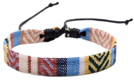 RELKLYU 1 braccialetto bohémien intrecciato a mano, braccialetto portafortuna tibetano, bracciale da surfista bohémien per uomini e donne, Länge: 18+7cm, PU + filo cerato