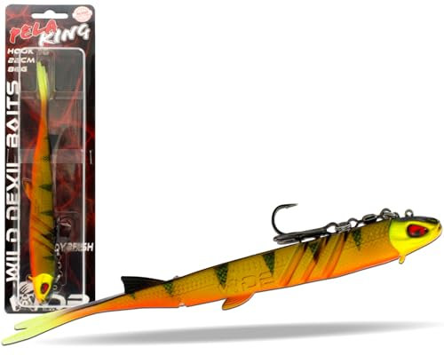 Wild Devil Baits Pela King Pelagic Köder Pelagisch Angeln Shad Kunstköder Vertikal Köder V Tail Gummifisch (UV Perch)
