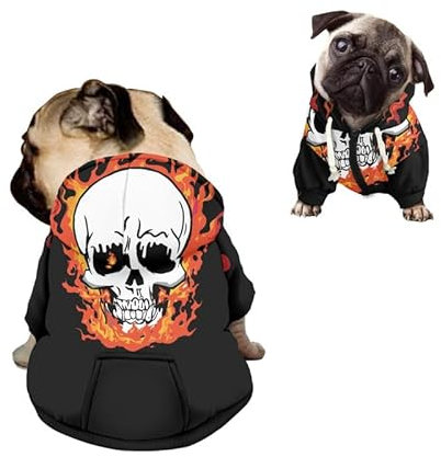 Kuiaobaty Hundepullover mit Totenkopf-Aufdruck, für Welpen, Haustiere, Malerei, Feuerschädel, kleine Hunde, schwarz, dehnbar, Spielkleidung für Hunde und Katzen