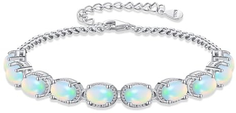 JERWLI Natürliche Opal Armband für Frauen Sterling Silber Weiß Opal Armband Opal Schmuck für Frauen (Opal Armband-4)