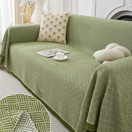 FANSU Sofabezug L Form 1 2 3 4 Sitzer, Reversibel Twill Sofaüberwurf Decke Ecksofa Couch Bezug Sofaschoner Sofa Decken Einteiliger Couch Überwürf (Grün,4 Sitzer Plus(180x420cm)