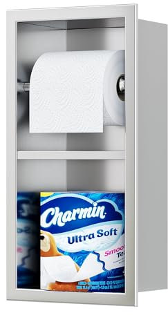 Qeke Porte-papier toilette encastré en acier inoxydable 304 avec rangement, porte-rouleau de papier toilette mural, nickel brossé