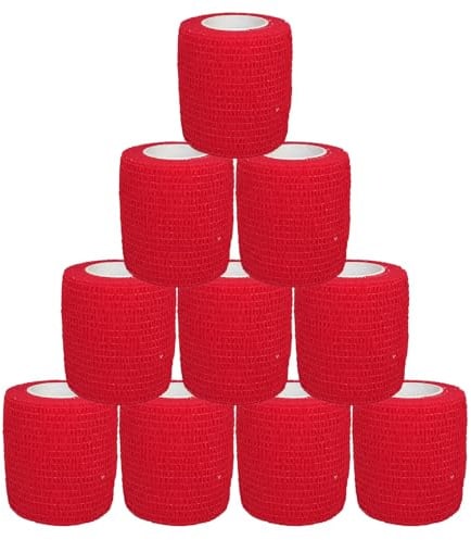 Selbsthaftender Verband Tape Sport Elastische Fixier Binde Mullbinden (Rot) | 10 Rollen Selbsthaftende Bandage Haftbandage Verband Pflasterverband Für Finger Handgelenk und Sprunggelenk 5cm X 4.5m