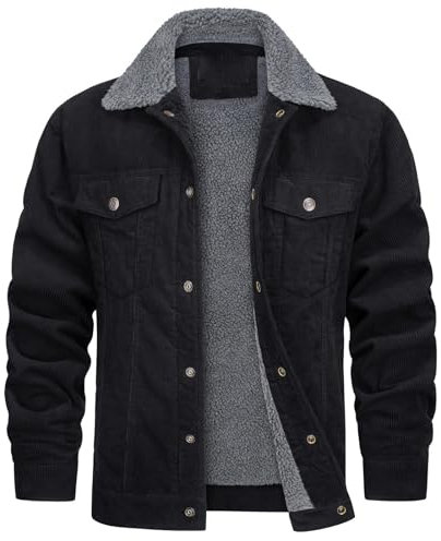Military Jacket Men, Corduroy Bomber Fleece Jacket Mens Winter Coat Sherpa Lined Trucker Jackets Lapel Collar Combat Casual Cargo Jackets Warm Cotton Outerwear with Pockets