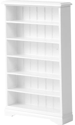 CAKEEYUM Dollhouse Bookshelf, 4 x 1 x 6 Inch 1:12 Scale White Bookshelf, 6 -Tier Wood Storage Racks, Display Miniature, Multifunctional Mini Wall Shelf for Doll House Decor Miniature Booksh