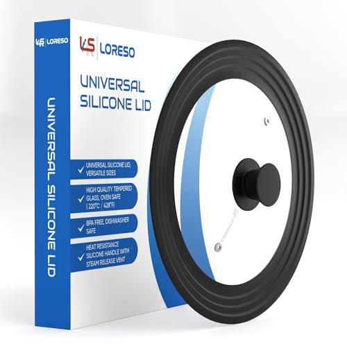 Tapa universal de vidrio de silicona para ollas, sartenes y sartenes, tamaño 12, 12.5, 13, 13.5, 14, 14.5, 15 pulgadas, tapa de vidrio templado con ventilación de vapor y mango de tacto frío