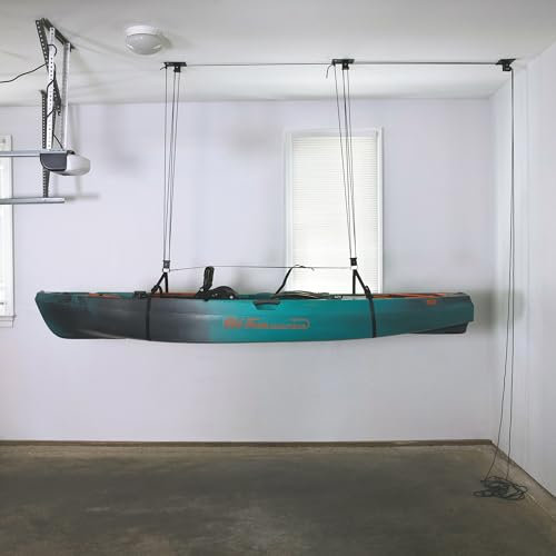 Teal Triangle Heavy Duty Elite Kayak Hoist, Easy-Lift Garage Pulley System, Holds 150 lbs, Fits 12-Foot+ Ceilings, Patented No-Slip Strap, No Setup Required