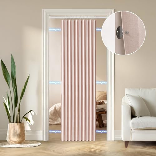 RINHARTEX Magnetischer Türvorhang für Schrank, Falttür, Akkordeon-Stil, Akkordeon-Tür, Raumteiler, Schlafzimmer, Badezimmer, Wohnzimmer (107 x 198 cm, Babyrosa)