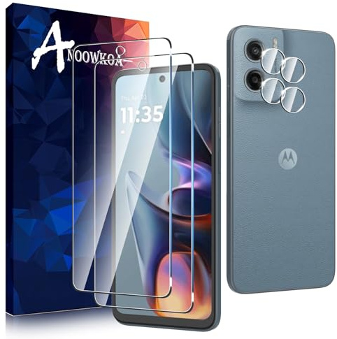Anoowkoa 2+2 Pièces Verre Trempé pour Motorola Moto E15 Transparent Film Protection Écran avec Caméra Arrière Protecteur sans Bulles