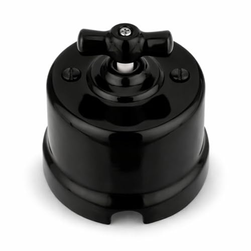 Aufputz Porzellan Retro Rotary, Schalter, Wechselschalter, All-in-One, Serie QR1 schwarz