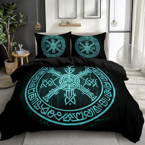 XCQHZYQ Bettwäsche 180x200 cm Wikinger-Symbol Blauer Kreis Wendebettwäsche Weich Atmungsaktiv Baumwolle Polyester Bettbezug Set für Kinder Erwachsene Betten Set mit Reißverschluss