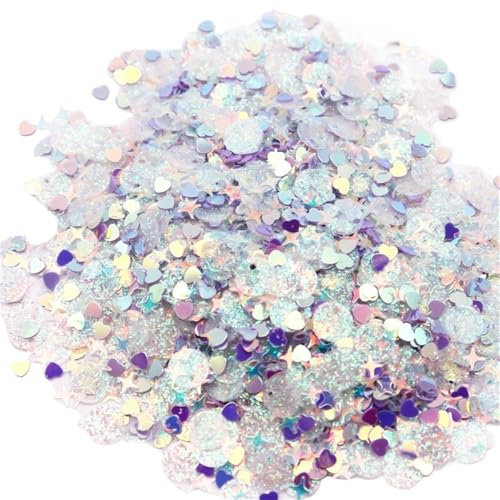 Flash piatti colorati, 20 g, 50 g, paillettes sfuse con cuori a forma di stella, paillettes decorative per fai da te, shaker card e scrapbooking, 1 confezione (mediumPurple,50