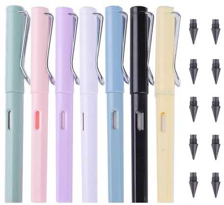 AYHYHLJZJ 7er Set Ewiger Bleistift ohne Anspitzen, Wiederverwendbare Unendliche Zauber Bleistifte mit 10 Austauschbaren Köpfen, Umweltfreundlicher Graphitstift für Schule, Büro, Kinder und Erwachsene