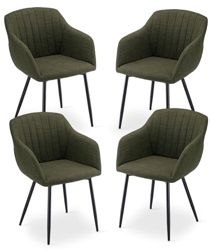 Goeurvant Dining Chairs Set of 4 Polyester Armchair for Living Room with Metal Legs Kitchen Chairs, Grass Green
