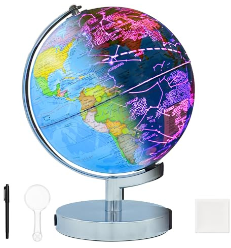 Marke 9-in-1 Beleuchteter Globus 20 cm für Kinder & Erwachsene, Weltkugel mit 88 Sternbildern, Touch LED Farbwechsel Lampe für STEM Geografie, Nachtlicht für Kinderzimmer, Büro & Klassenzimmer