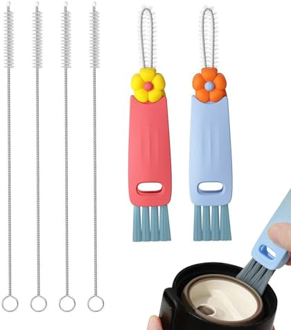 6Pcs Cup Lid Cleaning Brush, Bottle Crevice Cleaning Brushes, Multifunctional Detail Cleaning Brush Set for Cups, Bottles, Straws, Home, Office & Bar