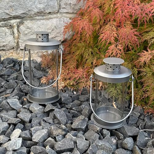 eberin365 GRABWELT – Grablaterne Stantus Stahlgrau-Matt 21x10 cm Glaszylinder wetterfest langlebig LED-kompatibel
