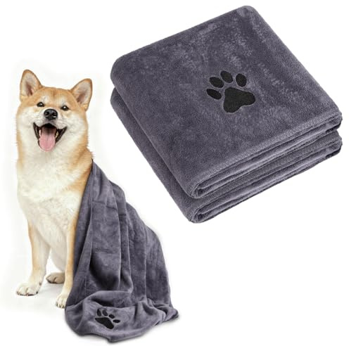 Adiwo 2 Stück Hunde Handtuch, 100 * 50 cm Hundehandtuch Extra saugfähig, Schnelltrocknend Haustier Mikrofaser Handtücher, Geschenk Geeignet für Hunde Katzen Oder Andere Haustiere, Grau