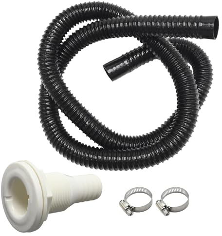 Ollanoos Marine Bilge Plumbing Kit, Includes Thru-Hull, 1-1/8 1.8m PVC Hose and Stainless Clamps, for Sailboats and Yachts