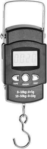 JOINPAYA Balance Numérique Portable à Main 50 Kg avec Mètre Ruban Intégré, Écran LCD Rétroéclairé, Acier Inoxydable, Balance à Crochet Compacte Cuisine, Pêche et Voyage
