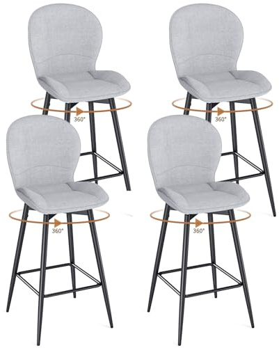 LEWE Tabourets de Bar Moderne Lot de 4, 75 cm Hauteur d'Assise, Pivotant à 360° Chaise Haute Cuisine, avec Dossier Rembourré en Tissu, Repose-Pieds Métallique, pour Bar, Salle à Manger, Salon-Gris