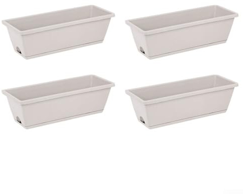 Lot de 4 jardinières en plastique avec plateau et trous de drainage, parfaites pour cultiver des plantes grasses, des fleurs et des légumes sur le balcon ou le rebord de fenêtre (gris ombre)