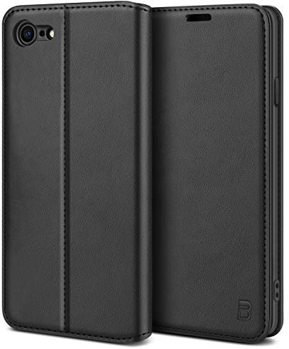 BEZ Hülle für iPhone 7 Hülle, Handyhülle Kompatibel für iPhone 7/ iPhone 8 Tasche, Case klappbar aus Klappetui mit Kreditkartenhaltern, Ständer, Magnetverschluss - Schwarz