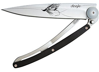 Deejo Taschenmesser NATURE FLIEGENHAKEN, 37 g, Stahl AISI 420, Liner-Lock, Grenadill, Gürtelclip, Deejo-Box