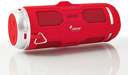 LEICKE Outdoor Bluetooth Lautsprecher DJ Roxxx Active | MP3 Player, Radio, SD-Kartenleser, Freisprecheinrichtung, Aux-Eingang | 6h Spielzeit | Stoßfestes Gehäuse mit Gummimantel Rot