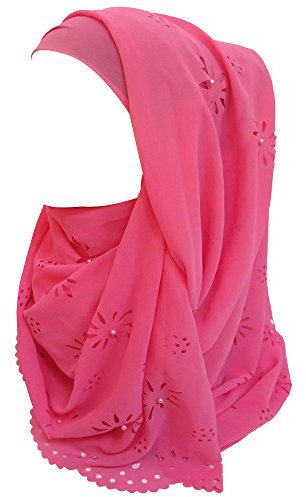 Lina & Lily Chiffon Hijab Kopftuch Schal mit Blumen und Perlen für muslimische Frauen (Rosa)
