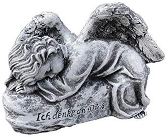 stoneandstyle Grabschmuck Engel auf Fels Ich denke an Dich frostfest wetterfest Steinfigur
