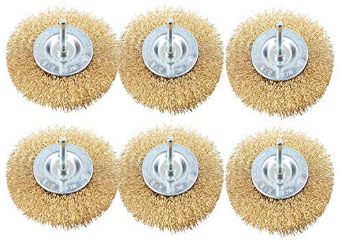 6 x 100mm Wide Flat Steel Wire Brush for Drills Brass Coated Rust Paint Remover