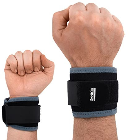 SANICO Handgelenk-Bandage - Elastische Bandage mit Kompression - Orthopädische Neopren-Bandage für Stabilität, Entlastung, Blutzirkulation - Beidseitig, atmungsaktiv - 25 x 0,3 x 7 cm
